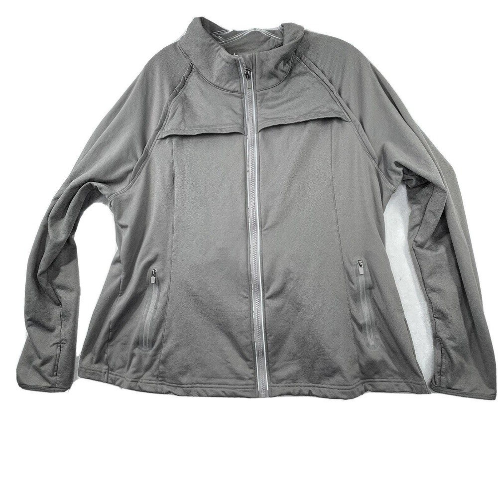 Fabletics Womens Size 2XL Grey Full Zip Athletic‎ Long Sleeve W/ Thumb Holes